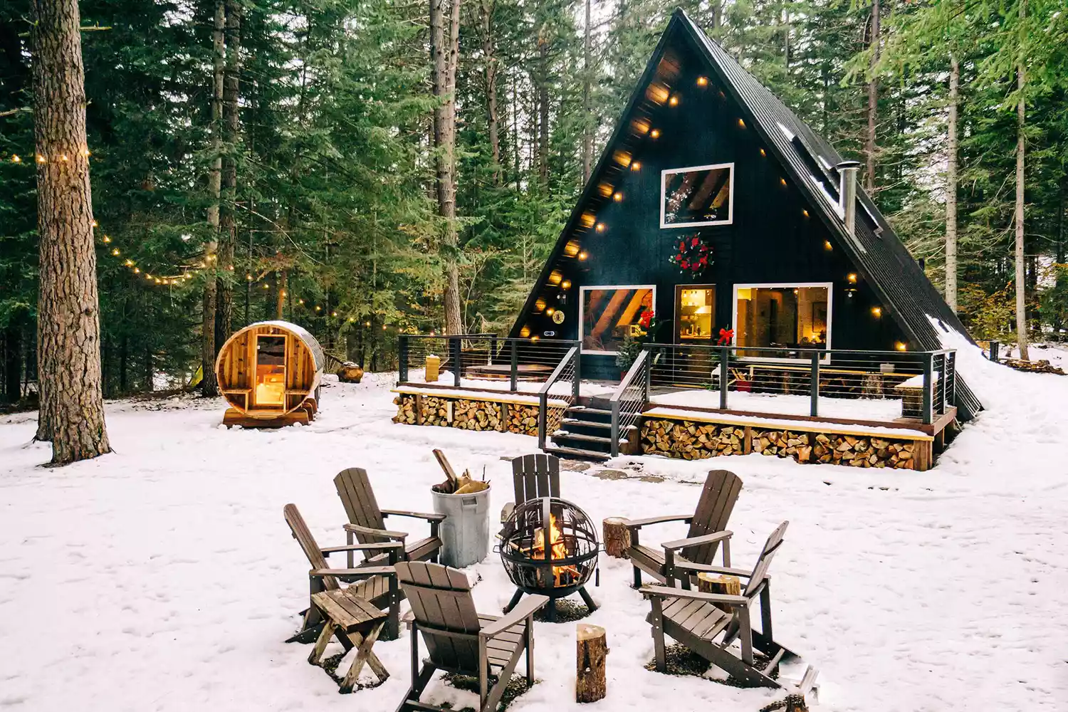 You Can Win a Stay in This Secluded Washington A-frame Forest Cabin — With a Barrel Sauna and Hot Tub